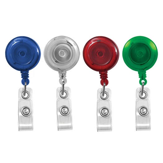 Translucent Round Badge Reels - 1.25'' - Spring Clip - Clear Strap - 100 per pack