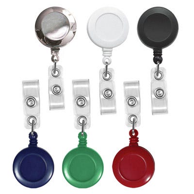 Round Badge Reels - 1.25'' - Spring Clip - Clear Strap - 100 per pack
