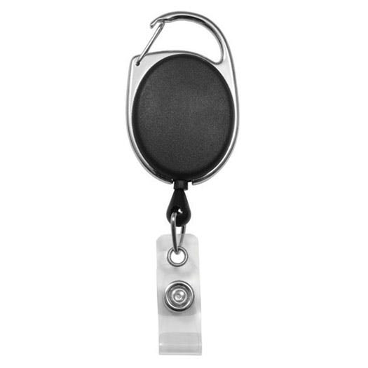Carabiner Badge Reels - Black - Clear Strap - 100 per pack