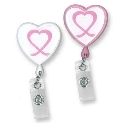 Heart Shaped Breast Cancer Awareness Badge Reels w/ Swivel Spring Clip - 25 per pack