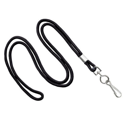 1/8'' Black Round Braid Lanyard with Swivel Hook - 100 per pack