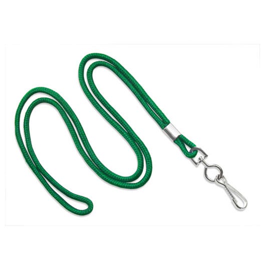 1/8'' Green Round Braid Lanyard with Swivel Hook - 100 per pack