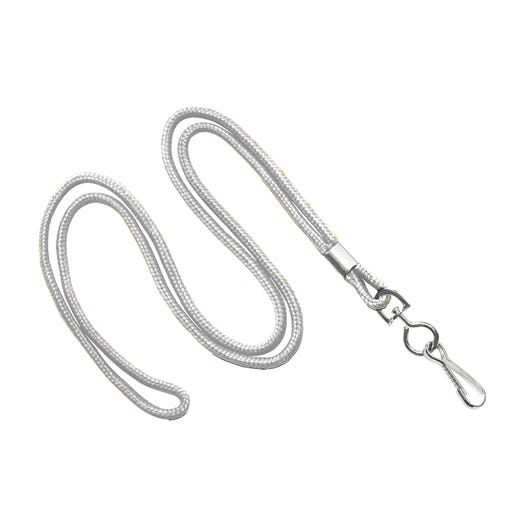 1/8'' White Round Braid Lanyard with Swivel Hook - 100 per pack