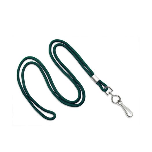 1/8'' Forest Green Round Braid Lanyard with Swivel Hook - 100 per pack