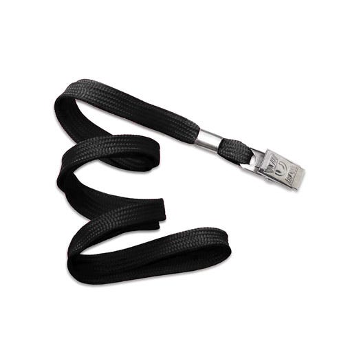 3/8'' Black Flat Braid Lanyard with Bulldog Clip - 100 per pack