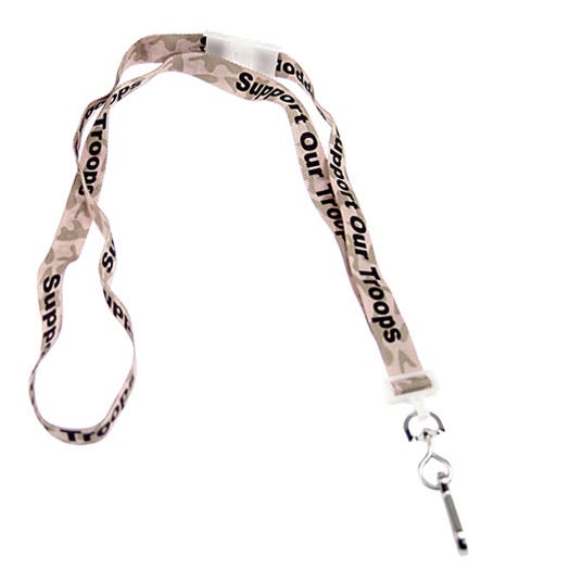 5/8'' Flat UltraWeave ''Support Our Troops'' Patriotic Lanyard w/ Breakaway & Swivel Hook - 1000
