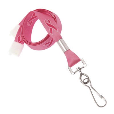 5/8'' Flat Breast Cancer Awareness Lanyard w/ Safety Breakaway & Swivel Hook - 100 per pack