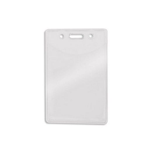 Premium Clear Vinyl Vertical Badge Holder - with Slot & Chain Holes - 100 pack