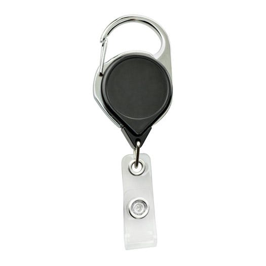 No-Twist Carabiner Badge Reels - Black - Clear Strap - 25 per pack