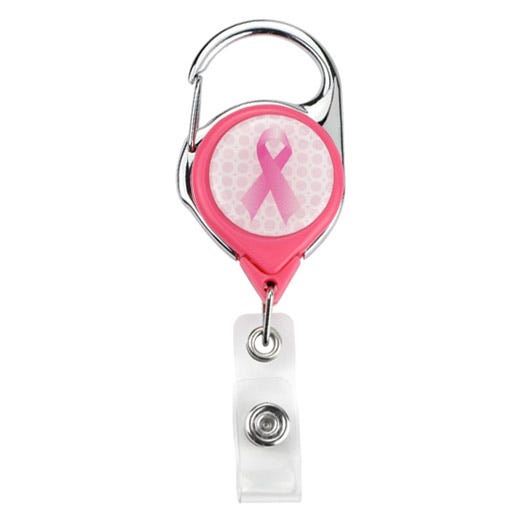 No-Twist Breast Cancer Awareness Carabiner Badge Reels - 25 pack