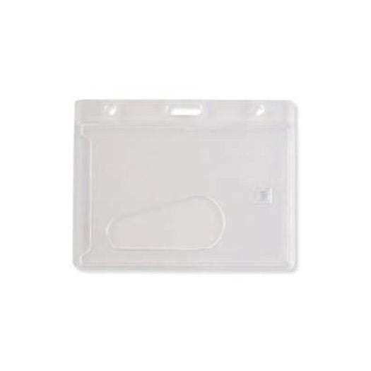 Clear Rigid Plastic Horizontal Badge Holder w/Slot and Chain Holes - 50 per pack