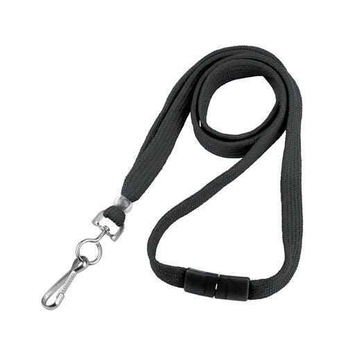 3/8" Black Flat Lanyard with Swivel-Hook - Breakaway - 100 per pack