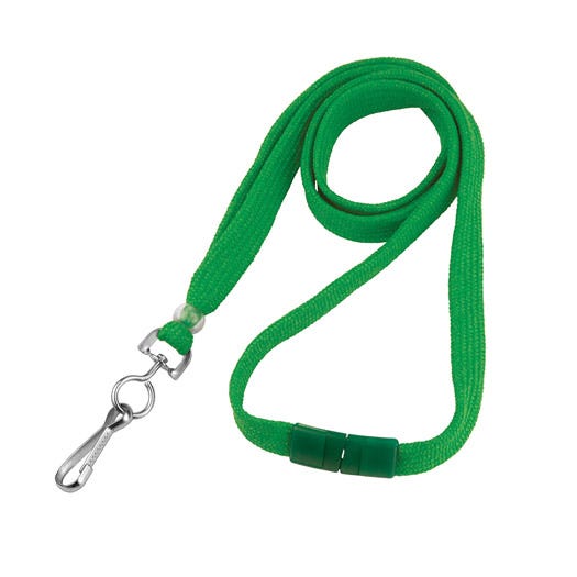 3/8" Green Flat Lanyard with Swivel-Hook - Breakaway - 100 per pack