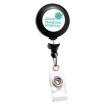 Custom No-Twist Round Badge Reels - 1.25'' - Belt Clip - Clear Strap - 100 per pack