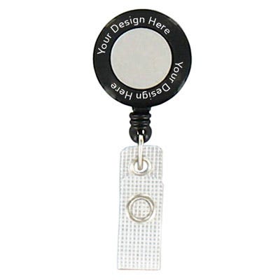 Custom Round Badge Reels w/ Silver Sticker - 1.25'' - Belt Clip - Durable Strap - 100 per pack