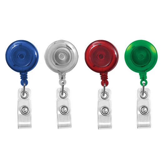 Custom Translucent Round Badge Reels - 1.25'' - Spring Clip - Clear Strap - 100 per pack