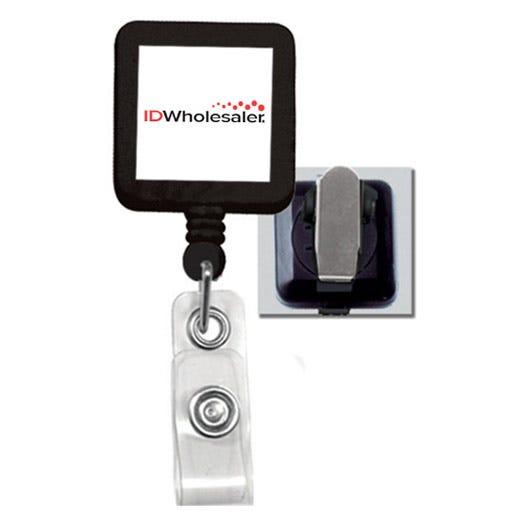 Custom Square Badge Reels - Spring Clip - Clear Strap - Qty 100