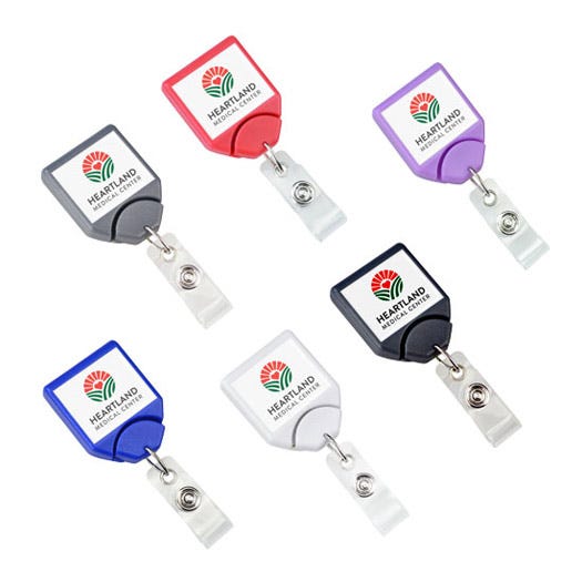 Custom No-Twist Square Badge Reel - 1.31'' - Swivel Belt Clip - Clear Strap - 100 per pack
