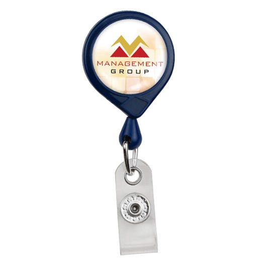 Custom Round Badge Reels - 1'' - Belt Clip - Clear Strap - 100 per pack
