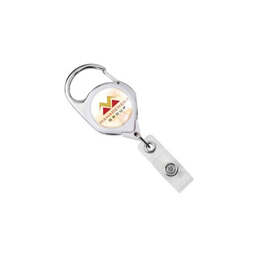 Custom Round Carabiner Badge Reels - Belt Clip - Clear Strap - 100 per pack